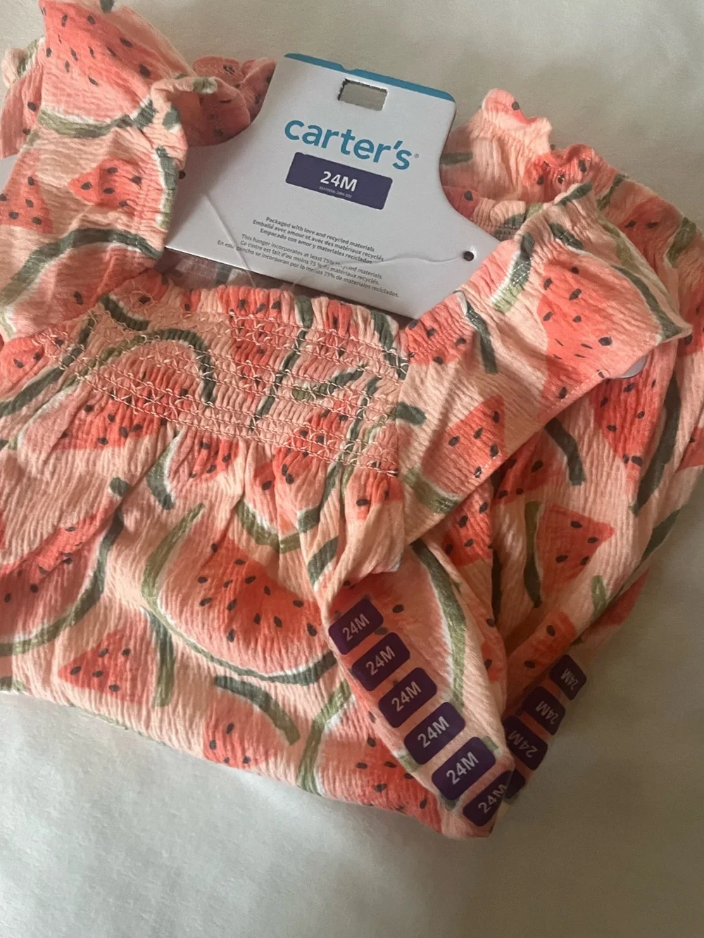 Carter's Peach and Green Watermelon Print Romper 24M